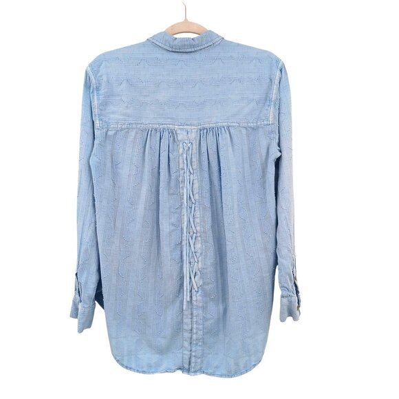 Anthropologie PILCRO Theresa Blue Lace Up Back Shirt Size Small - Picture 5 of 13